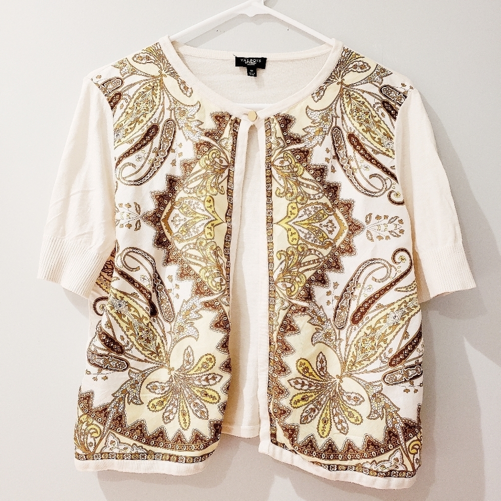 Talbots Petites 90s Style Silk Patterned Cardigan - Picture 1 of 6